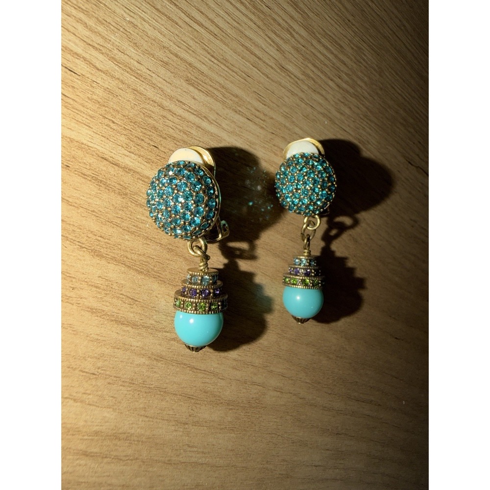 Heidi‎ Daus Multicolor Crystals Dangle Clip On Earrings - Main Turquoise